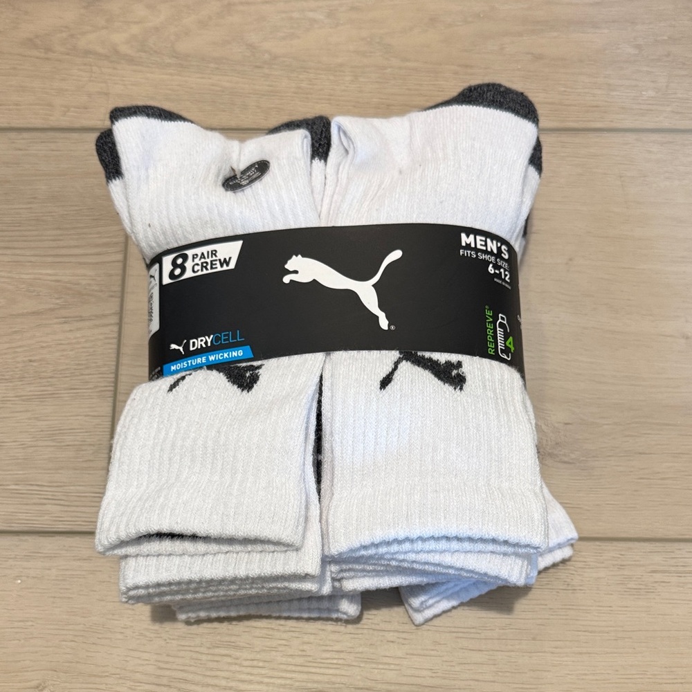 Puma Men's Athletic Crew Socks - 8 Pack White and Black